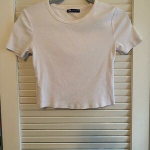 Zara White Ribbed Crop Top